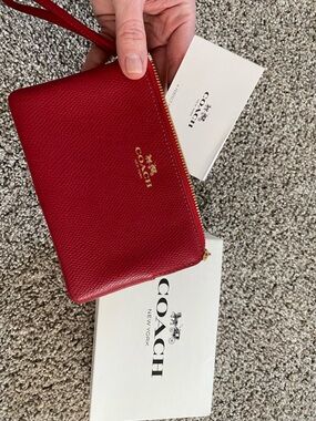 COACH Red Leather Wristlet with Gold Logo